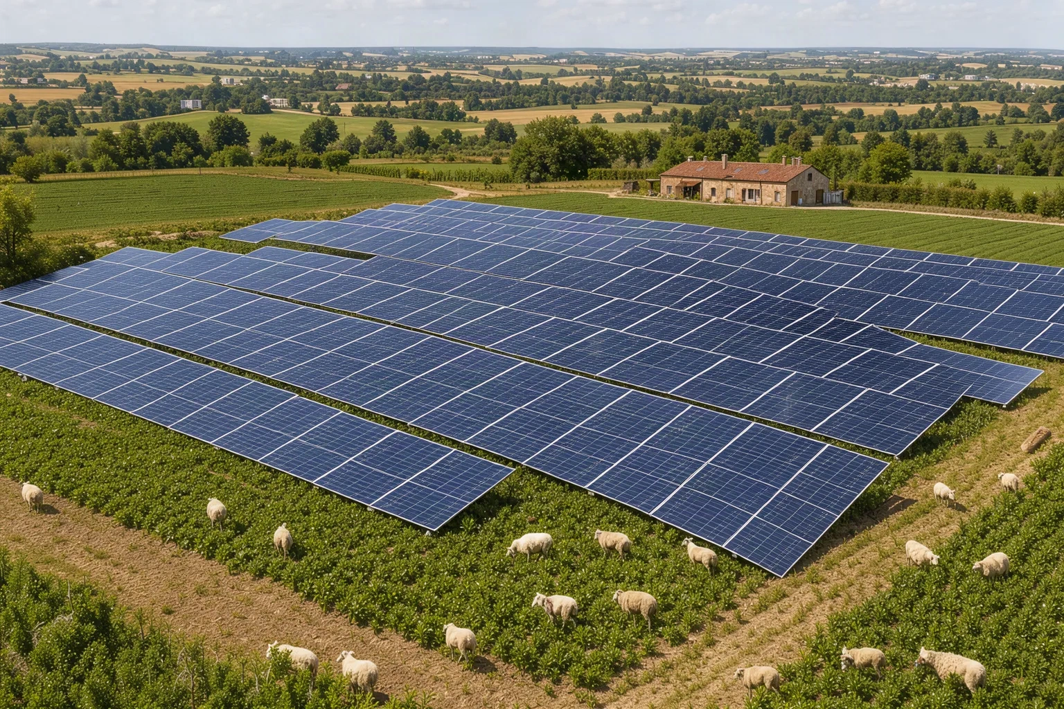Panneaux photovoltaïques surélevés au-dessus de cultures agricoles